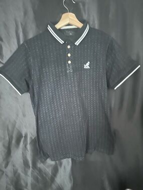 Men's Black Polo with White Contrast Trim - Kangol Embroidered Logo